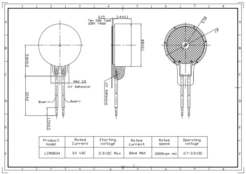 mini vibratio motor Engineering drawing