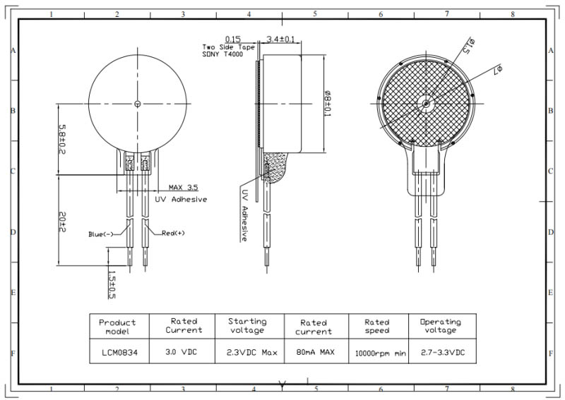 mini motore di vibrazione Disegno tecnico