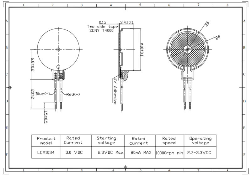 coin type vibration motor Engineering drawing