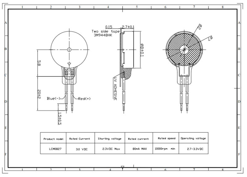 flat vibration motor Engineering drawing